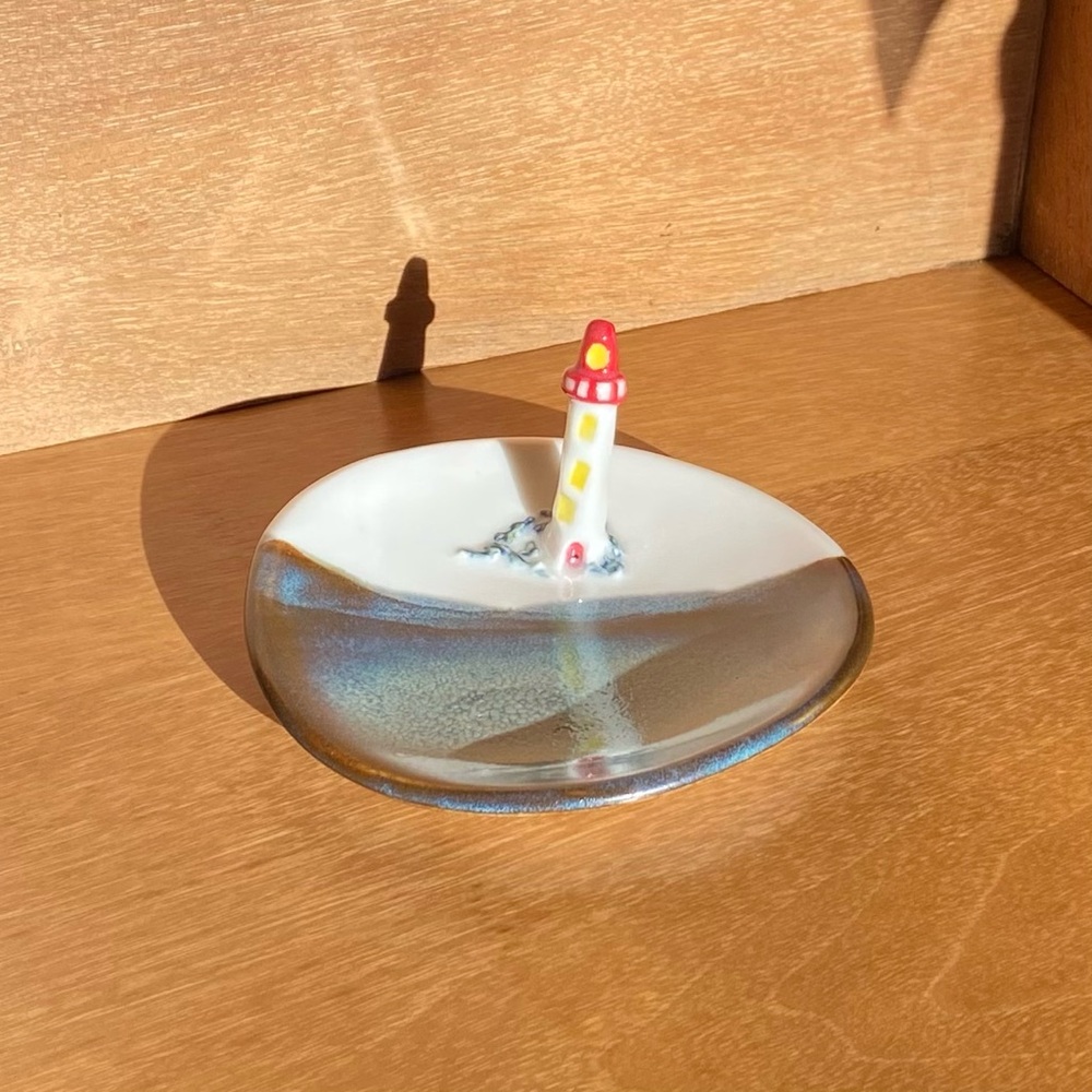 Studio Art SK Pottery Ring Jewelry Trinket Dish Lighthouse Ocean Victoria BC